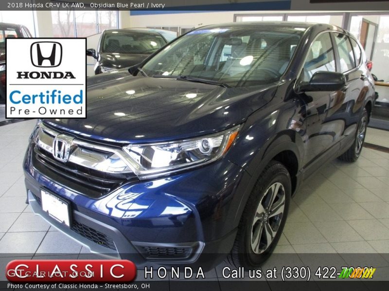 Obsidian Blue Pearl / Ivory 2018 Honda CR-V LX AWD