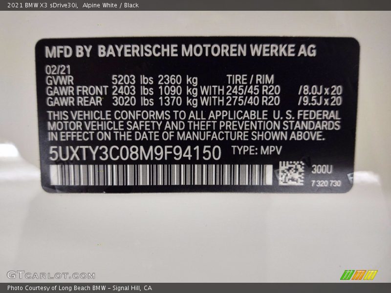 Alpine White / Black 2021 BMW X3 sDrive30i