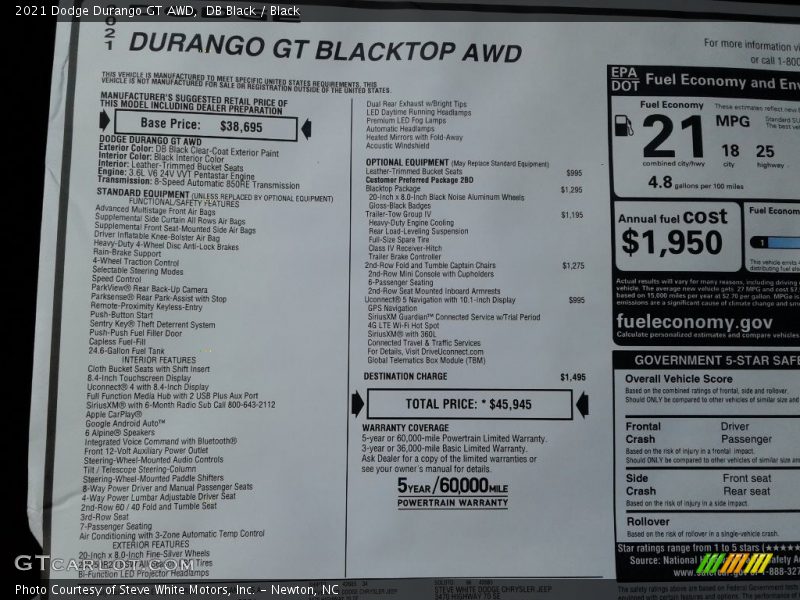 DB Black / Black 2021 Dodge Durango GT AWD
