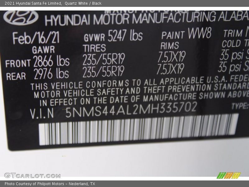 Quartz White / Black 2021 Hyundai Santa Fe Limited