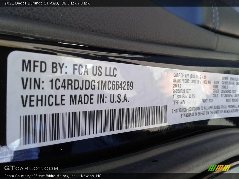 DB Black / Black 2021 Dodge Durango GT AWD