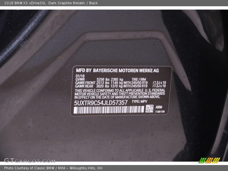 Dark Graphite Metallic / Black 2018 BMW X3 xDrive30i
