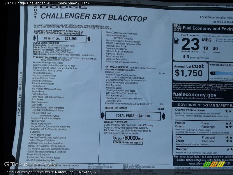 Smoke Show / Black 2021 Dodge Challenger SXT