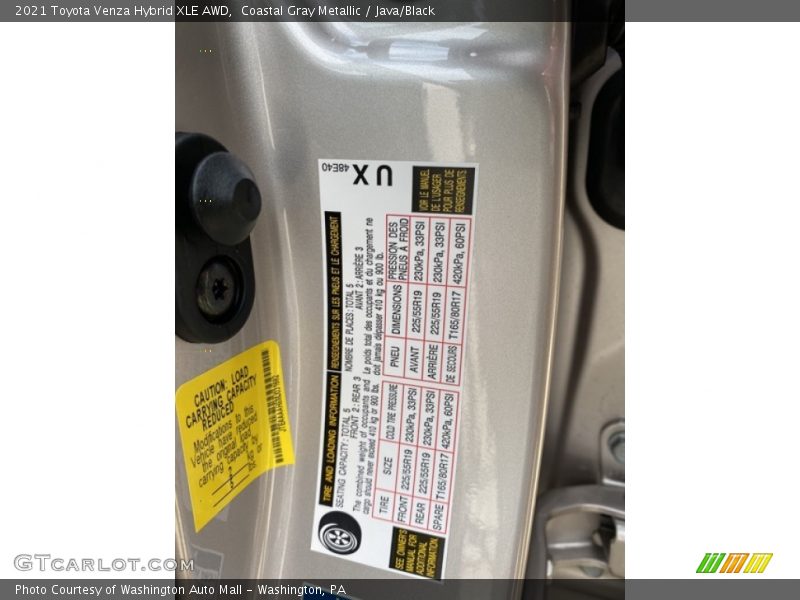 Coastal Gray Metallic / Java/Black 2021 Toyota Venza Hybrid XLE AWD