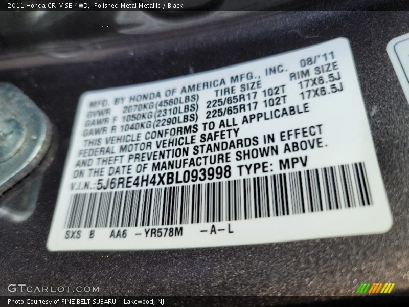 Polished Metal Metallic / Black 2011 Honda CR-V SE 4WD