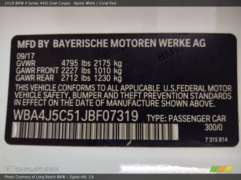 Alpine White / Coral Red 2018 BMW 4 Series 440i Gran Coupe
