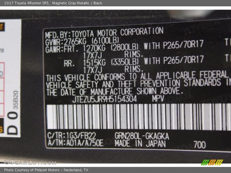 Magnetic Gray Metallic / Black 2017 Toyota 4Runner SR5