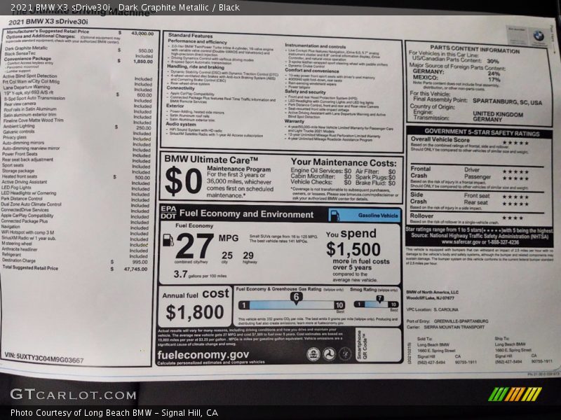 Dark Graphite Metallic / Black 2021 BMW X3 sDrive30i