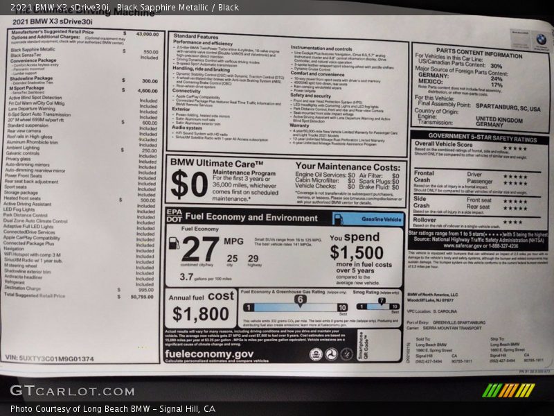 Black Sapphire Metallic / Black 2021 BMW X3 sDrive30i