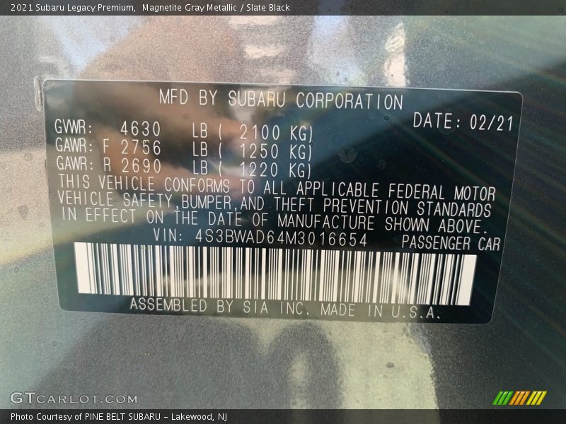 Magnetite Gray Metallic / Slate Black 2021 Subaru Legacy Premium