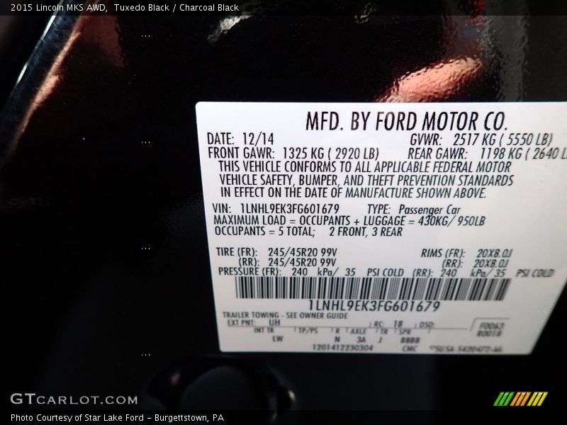 2015 MKS AWD Tuxedo Black Color Code UH