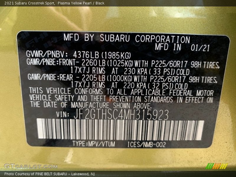 Plasma Yellow Pearl / Black 2021 Subaru Crosstrek Sport