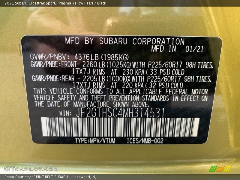 Plasma Yellow Pearl / Black 2021 Subaru Crosstrek Sport