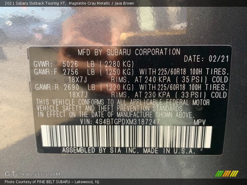 Magnetite Gray Metallic / Java Brown 2021 Subaru Outback Touring XT