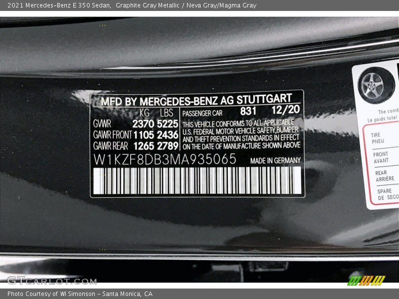 Graphite Gray Metallic / Neva Gray/Magma Gray 2021 Mercedes-Benz E 350 Sedan