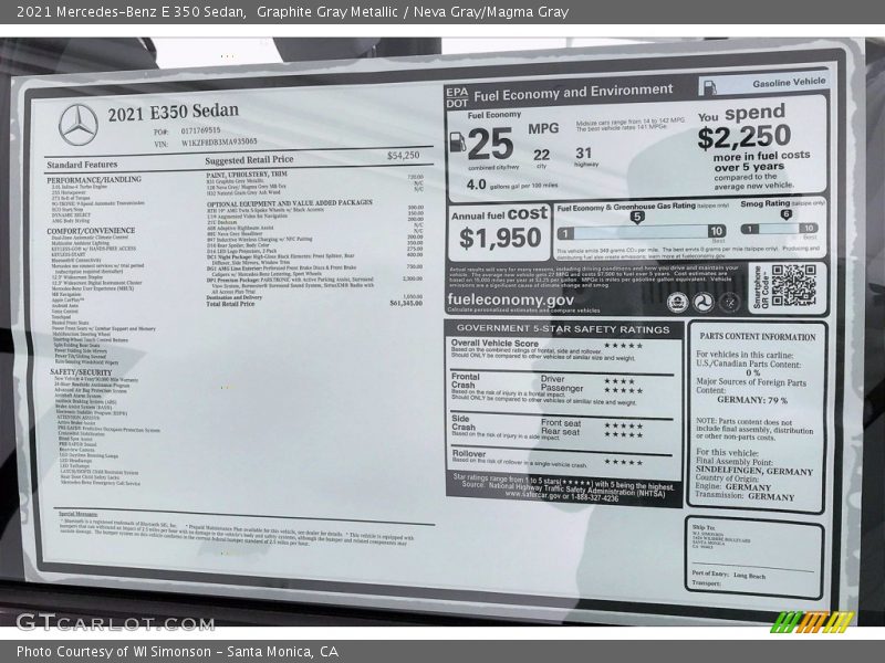 Graphite Gray Metallic / Neva Gray/Magma Gray 2021 Mercedes-Benz E 350 Sedan