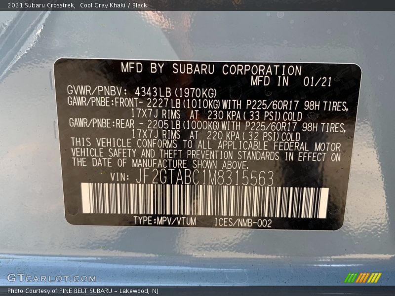 Cool Gray Khaki / Black 2021 Subaru Crosstrek
