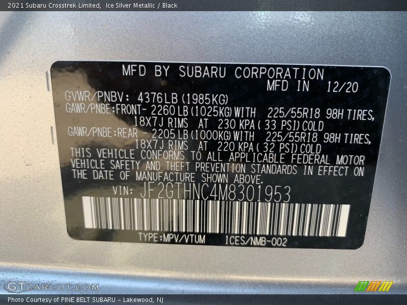 Ice Silver Metallic / Black 2021 Subaru Crosstrek Limited