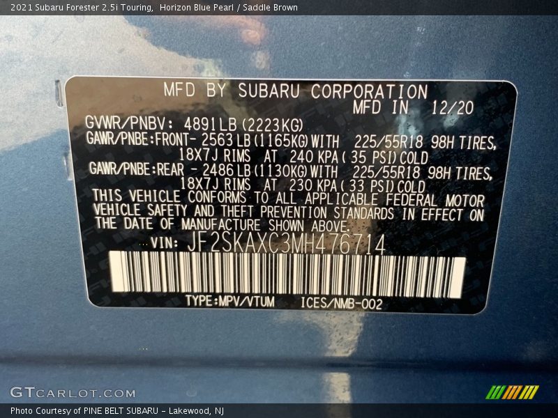 Horizon Blue Pearl / Saddle Brown 2021 Subaru Forester 2.5i Touring
