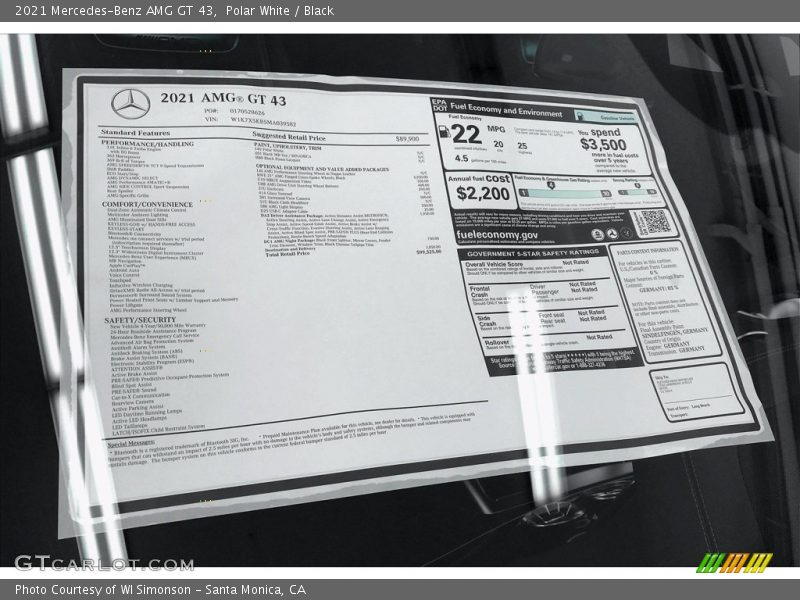 Polar White / Black 2021 Mercedes-Benz AMG GT 43