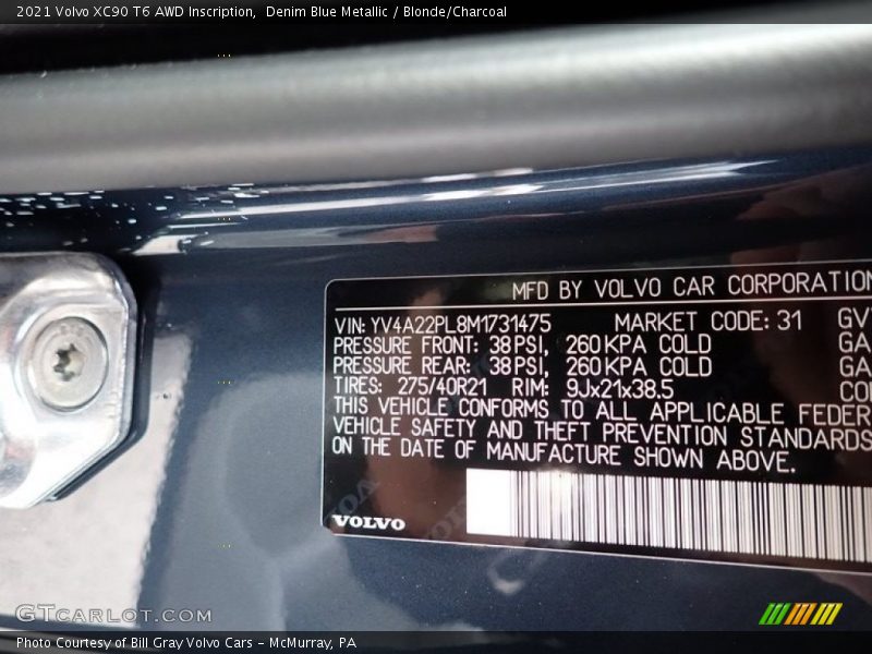 Denim Blue Metallic / Blonde/Charcoal 2021 Volvo XC90 T6 AWD Inscription