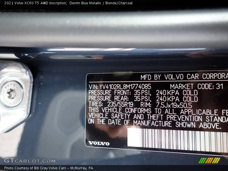 Denim Blue Metallic / Blonde/Charcoal 2021 Volvo XC60 T5 AWD Inscription