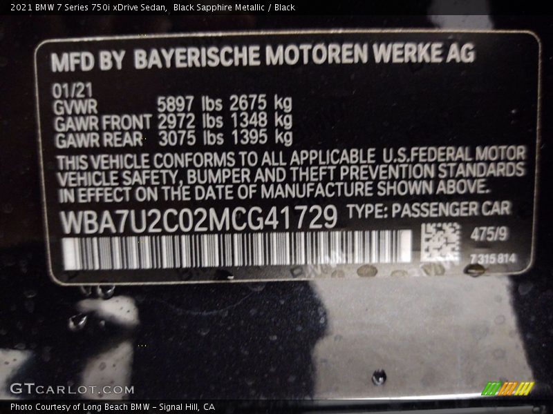 Black Sapphire Metallic / Black 2021 BMW 7 Series 750i xDrive Sedan