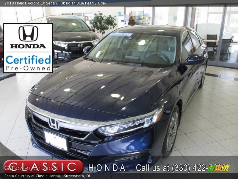 Obsidian Blue Pearl / Gray 2018 Honda Accord EX Sedan