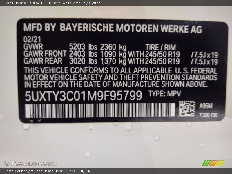 Mineral White Metallic / Oyster 2021 BMW X3 sDrive30i