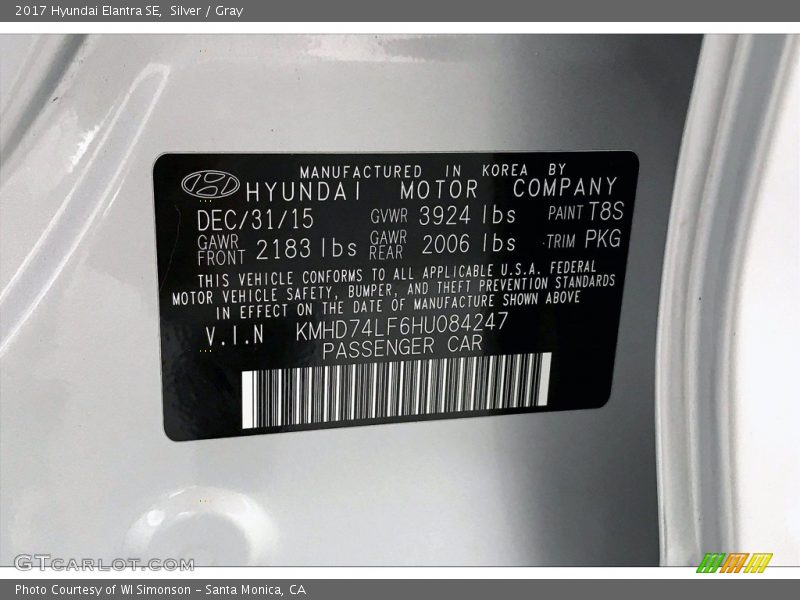 Silver / Gray 2017 Hyundai Elantra SE