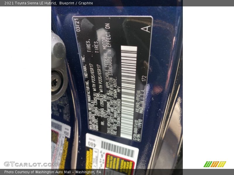 Blueprint / Graphite 2021 Toyota Sienna LE Hybrid