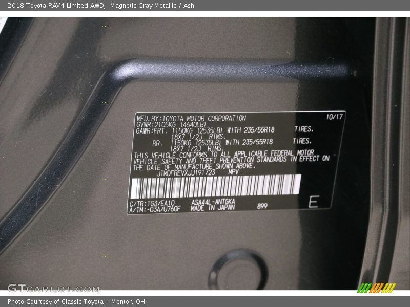 Magnetic Gray Metallic / Ash 2018 Toyota RAV4 Limited AWD