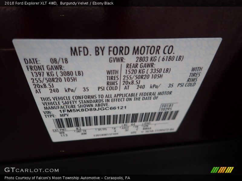 Burgundy Velvet / Ebony Black 2018 Ford Explorer XLT 4WD