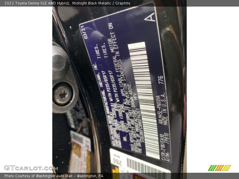 Midnight Black Metallic / Graphite 2021 Toyota Sienna XLE AWD Hybrid