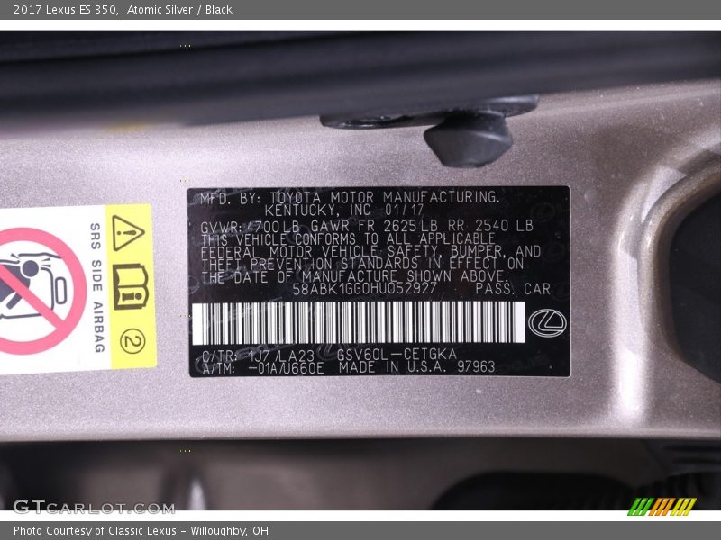 Atomic Silver / Black 2017 Lexus ES 350