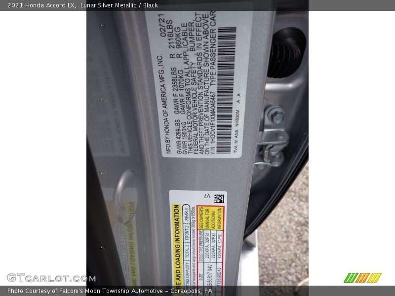Lunar Silver Metallic / Black 2021 Honda Accord LX