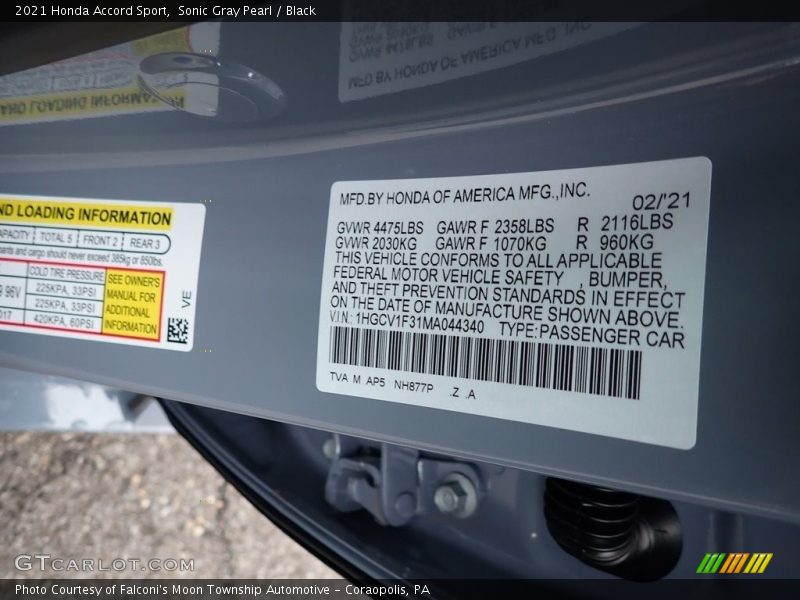 Sonic Gray Pearl / Black 2021 Honda Accord Sport
