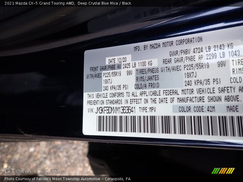 2021 CX-5 Grand Touring AWD Deep Crystal Blue Mica Color Code 42M