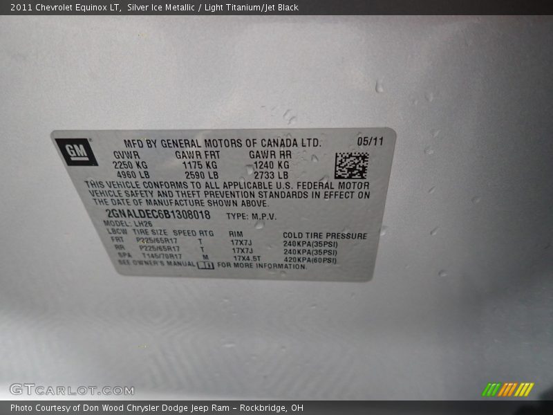 Silver Ice Metallic / Light Titanium/Jet Black 2011 Chevrolet Equinox LT