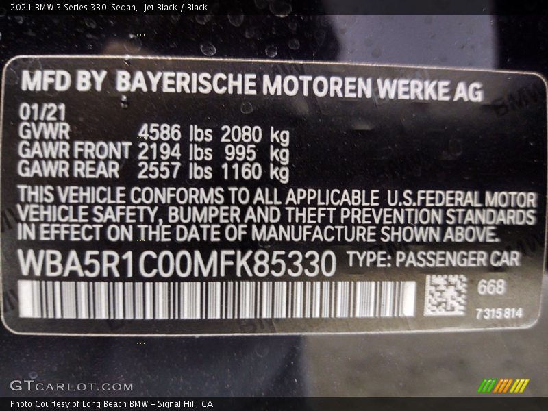 Jet Black / Black 2021 BMW 3 Series 330i Sedan