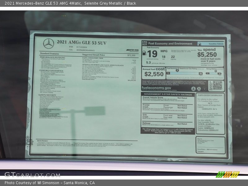  2021 GLE 53 AMG 4Matic Window Sticker