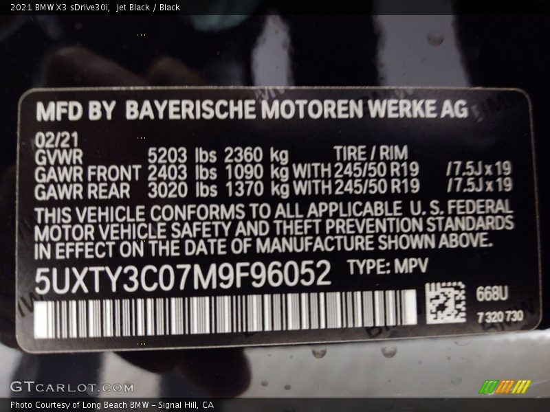 Jet Black / Black 2021 BMW X3 sDrive30i