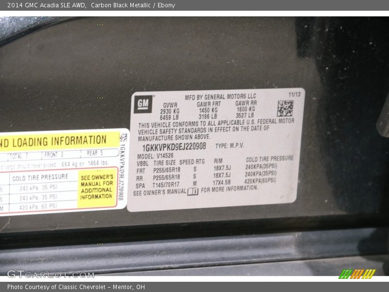 Carbon Black Metallic / Ebony 2014 GMC Acadia SLE AWD
