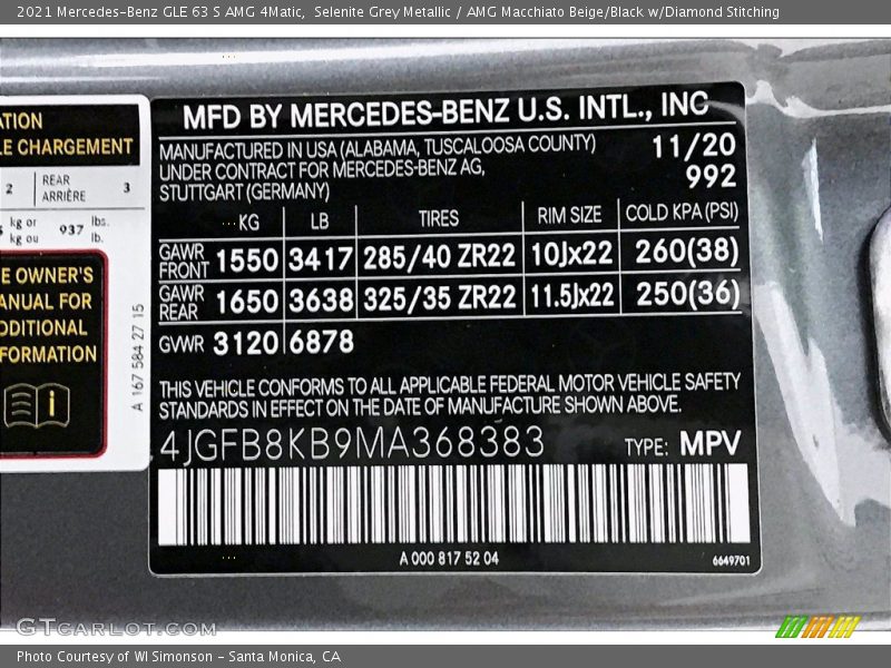 Selenite Grey Metallic / AMG Macchiato Beige/Black w/Diamond Stitching 2021 Mercedes-Benz GLE 63 S AMG 4Matic
