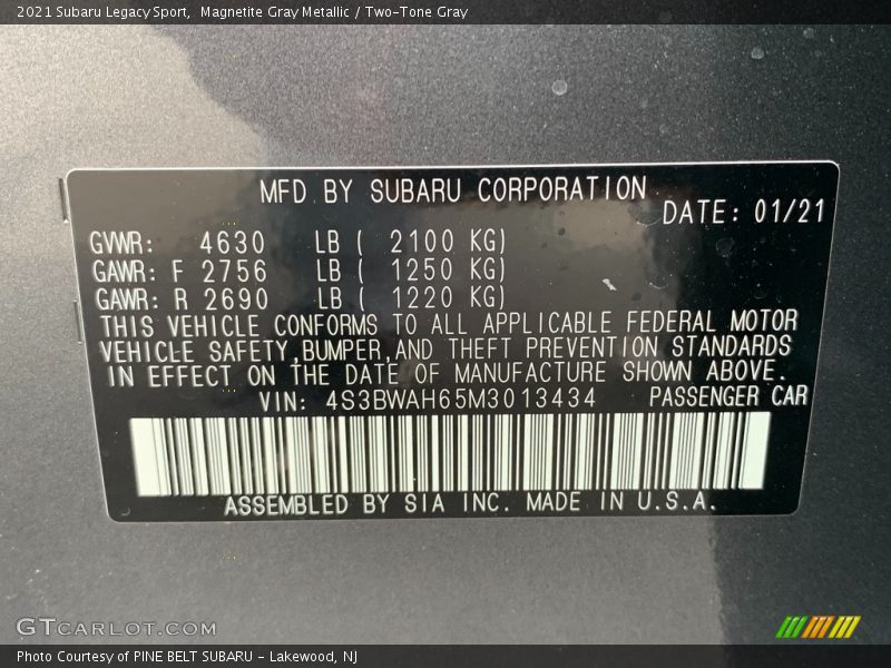 Magnetite Gray Metallic / Two-Tone Gray 2021 Subaru Legacy Sport