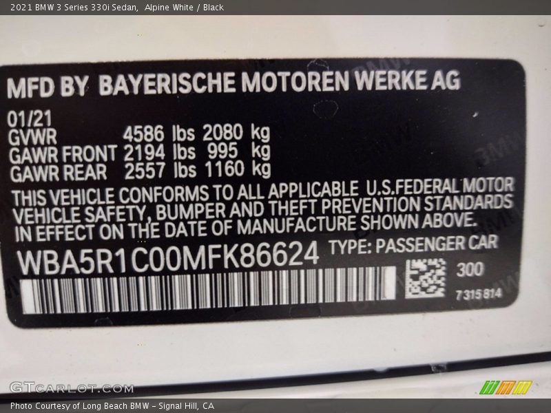 Alpine White / Black 2021 BMW 3 Series 330i Sedan