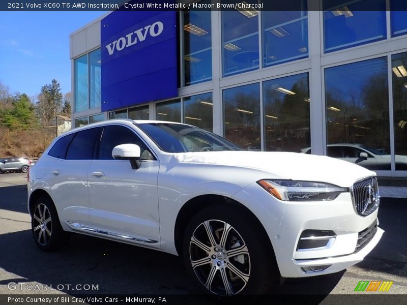 Crystal White Metallic / Maroon Brown/Charcoal 2021 Volvo XC60 T6 AWD Inscription