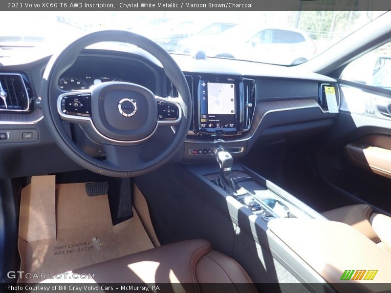 Crystal White Metallic / Maroon Brown/Charcoal 2021 Volvo XC60 T6 AWD Inscription