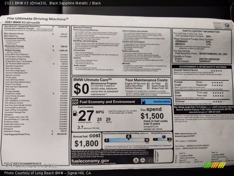 Black Sapphire Metallic / Black 2021 BMW X3 sDrive30i