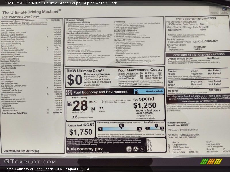 Alpine White / Black 2021 BMW 2 Series 228i sDrive Grand Coupe